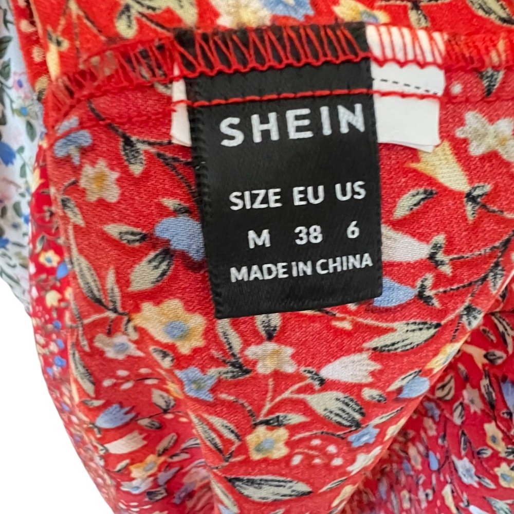 SHEIN VCAY Ditsy Floral Print Colorblock Ruffle Hem Cami Dress Sz M - Picture 5 of 10